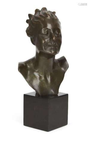 A PATINATED BRONZE BUST OF A WOMAN, POSSIBLY ITALIAN, C.1920...