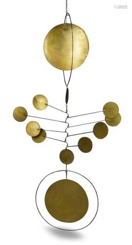 AFTER ELLSWORTH KELLY, A HANGING BRASS MOBILE, SIGNED 'K...