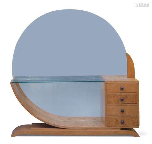 AN ART DECO STYLE SATIN BIRCH DRESSING TABLE, 20TH CENTURY, ...