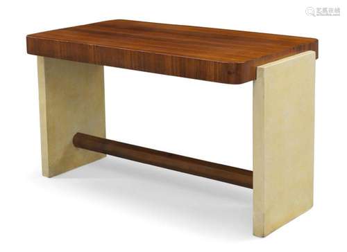 AN ART DECO ROSEWOOD AND PARCHMENT SIDE TABLE, C.1930, THE R...