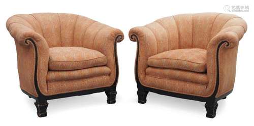 A PAIR OF FRENCH ART DECO TUB ARMCHAIRS, C.1920, THE ROUNDED...