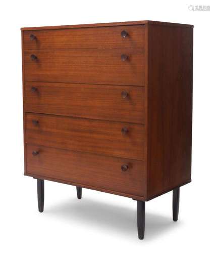 A SCANDINAVIAN TEAK CHEST OF DRAWERS, C.1960, WITH FIVE GRAD...