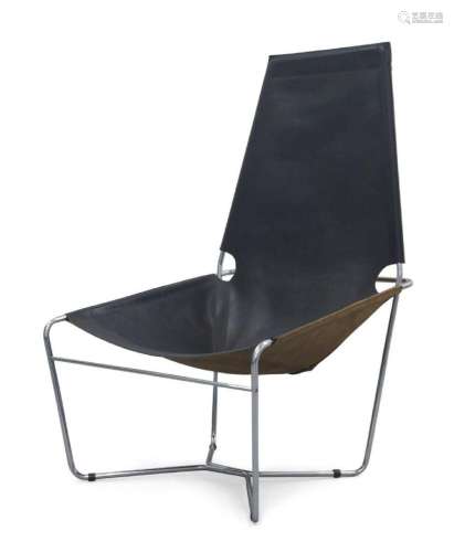 HARVINK (DUTCH), A LEATHER AND CHROMED LOUNGE CHAIR, C.1970,...