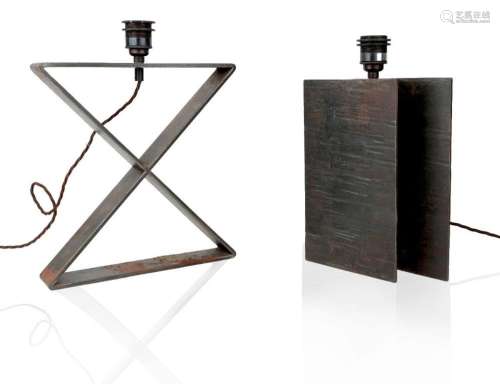 A CAST IRON 'X' TABLE LAMP AFTER A DESIGN BY JEAN MI...