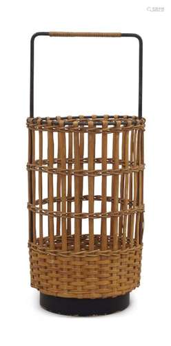 A FRENCH RATTAN UMBRELLA STAND, C.1950, OF CYLINDRICAL FORM ...