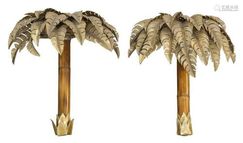 MAISON JANSEN (FRENCH), A PAIR OF BRASS AND BAMBOO PALM TREE...