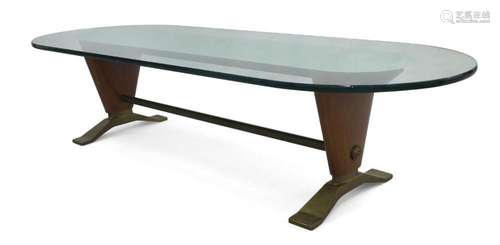 AN ITALIAN MAHOGANY AND GLASS COFFEE TABLE IN THE MANNER OF ...