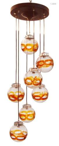 A MURANO GLASS PENDANT LIGHT, LATE 20TH CENTURY, WITH SEVEN ...