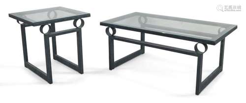 A POST MODERN COFFEE TABLE AND MATCHING SIDE TABLE, C.1980, ...