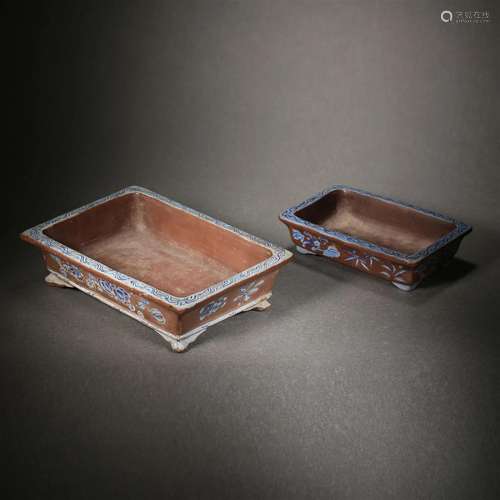 Two Chinese Yixing Glazed Jardiniere