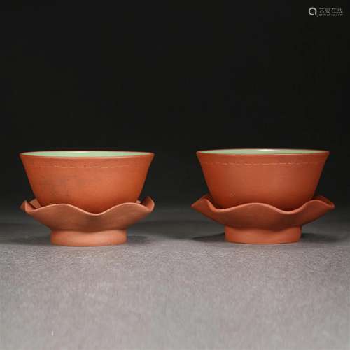 Pair Yixing Glazed Bowls with Stands