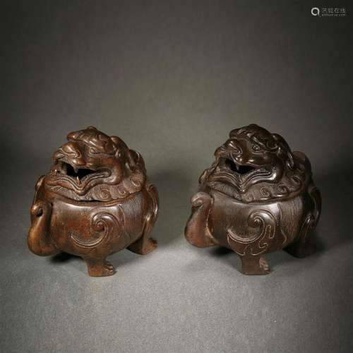 Pair Chinese Carved Aloeswood Incense Burners