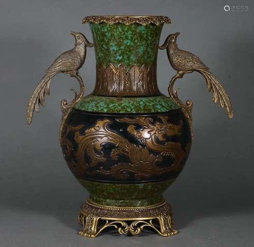 An Ormolu Aubergine Glazed Vase