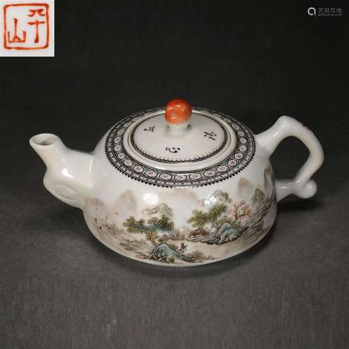 A Chinese Famille Rose Landscape Teapot