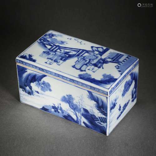 A Chinese Blue and White Figural Story Box