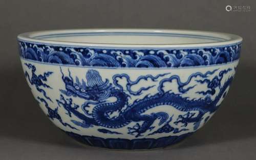 A Chinese Blue and White Dragon Jardiniere