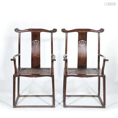 Pair Chinese Huanghuali official Â·hat armchair