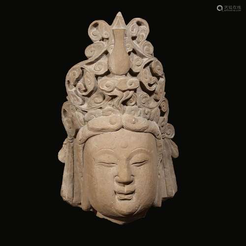 A Chinese Carved Stone Bodhisattva Head