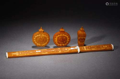 A Group of Carved Bamboo Scholar Items