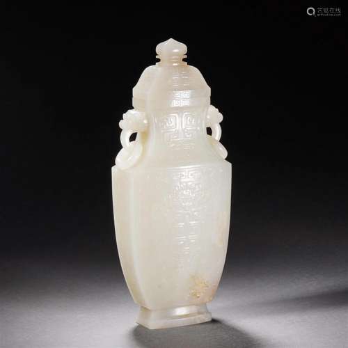 A Chinese Carved White Jade Vase