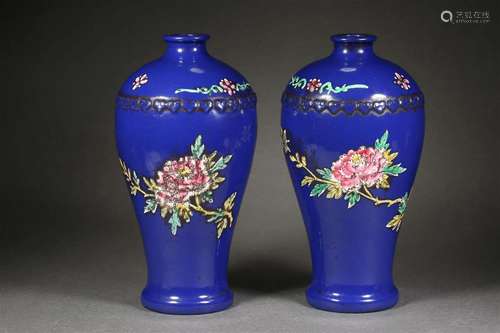 Pair Chinese Yixing Glazed Vases Meiping