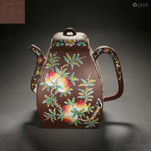 A Chinese Painted Enamel Yixing Glazed Teapot