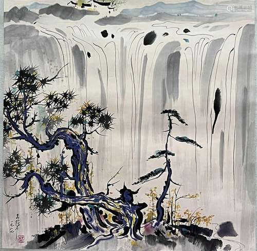 Chinese Scenery Painting Paper Scroll Signed Wu Guanzhong