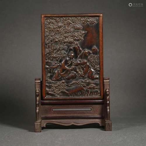 A Chinese Carved Aloeswood Table Screen