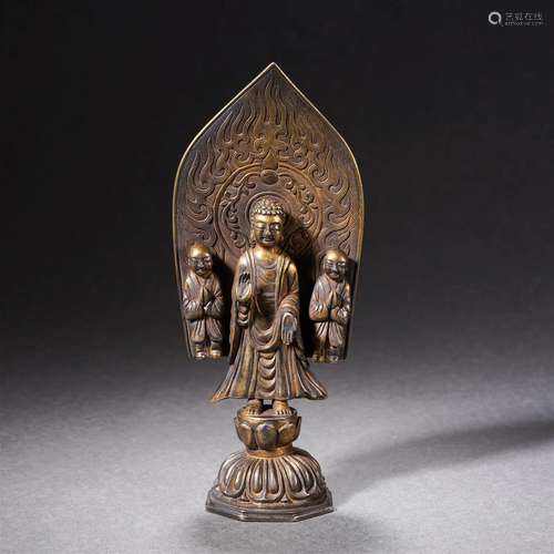 A Silver-gilt Buddha with Acolytes