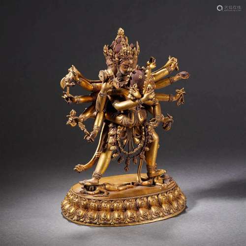 A Tibetan Bronze-gilt Cakrasamvara