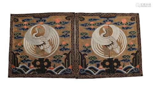 Pair Chinese Embroidered Rank Badges