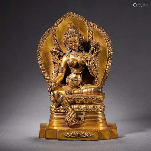 A Tibetan Bronze-gilt Green Tara