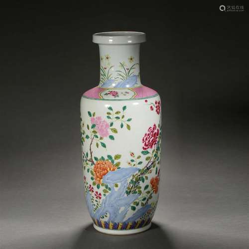 A Chinese Famille Rose Rouleau Vase