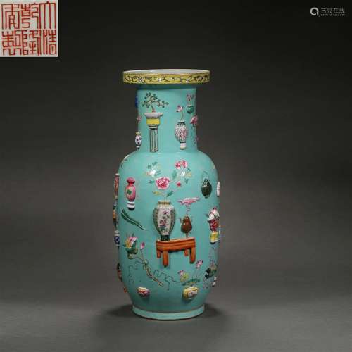 A Chinese Famille Rose Rouleau Vase