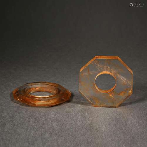 Two Chinese Rock Crystal Rings