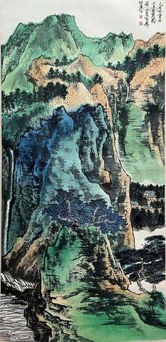 Chinese Landscape Painting Paper Scroll Signed Xie Zhiliu