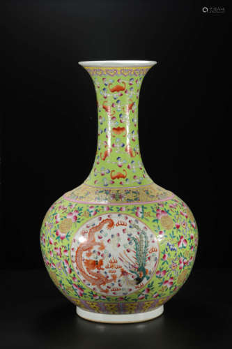 Famille Rose Enclosing Dragon and Phoenix Vase