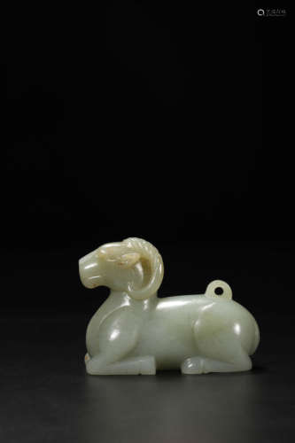 Carved Pale Celadon Jade Ram