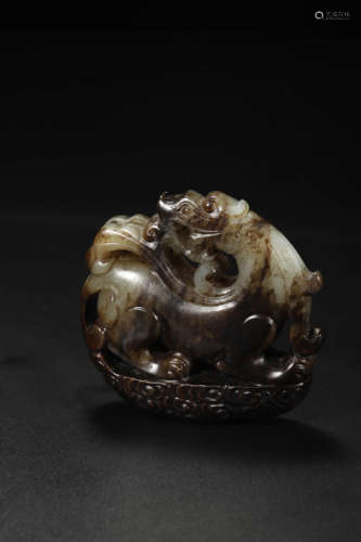 Carved Burnt Jade Auspicious Beast