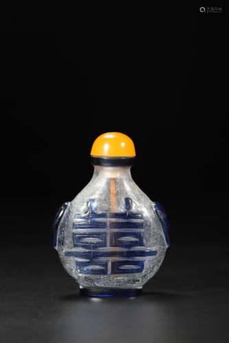 Blue Overlay White Glass Marriage Snuff Bottle