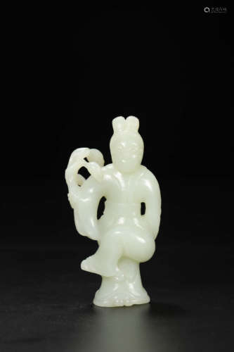 Carved Hetian Jade Lady Figurine