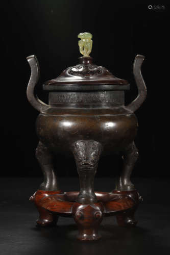 Bronze Tripod Incense Burner with Cover