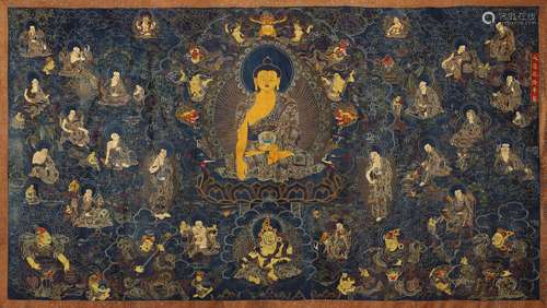 Embroidered and Counted Stitch Panel of Shakyamuni