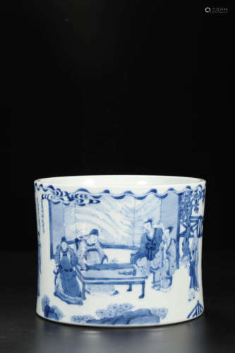 Blue and White Figure Story Brush Pot