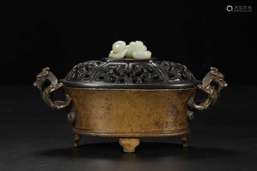 Bronze Twin-Dragon-Eared Censer