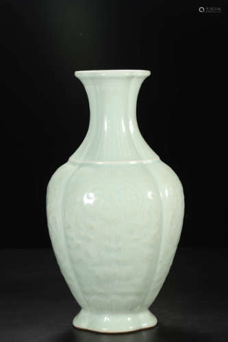 Celadon-Glazed Moulded Cloud and Bat Vase