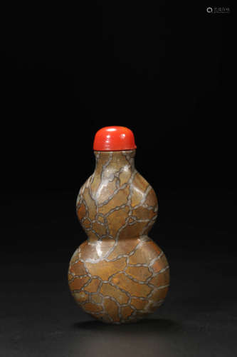 Carved Fossil Stone Double-Gourd Snuff Bottle