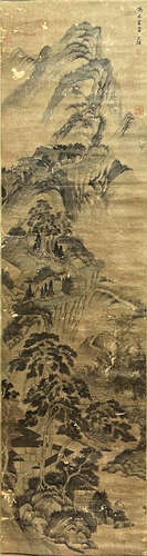 Chinese Landscape Painting Scroll, Wang Jian Mark