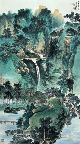 Chinese Landscape Painting Scroll, Xie Zhiliu Mark