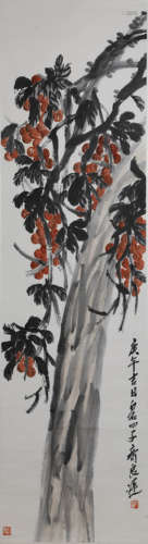 Chinese Lychee Painting Scroll, Qi Liangchi Mark